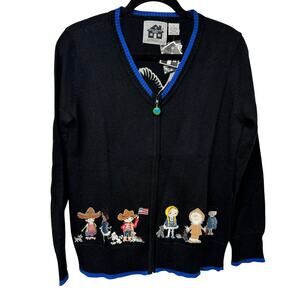 Storybook Knits Vintage Black It's A Small World After All Cardigan Zip Small